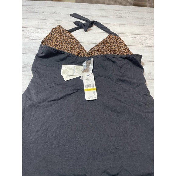 Tommy Bahama Leopard Print / Solid Black Reversible Tankini Top UPF - Picture 9 of 11